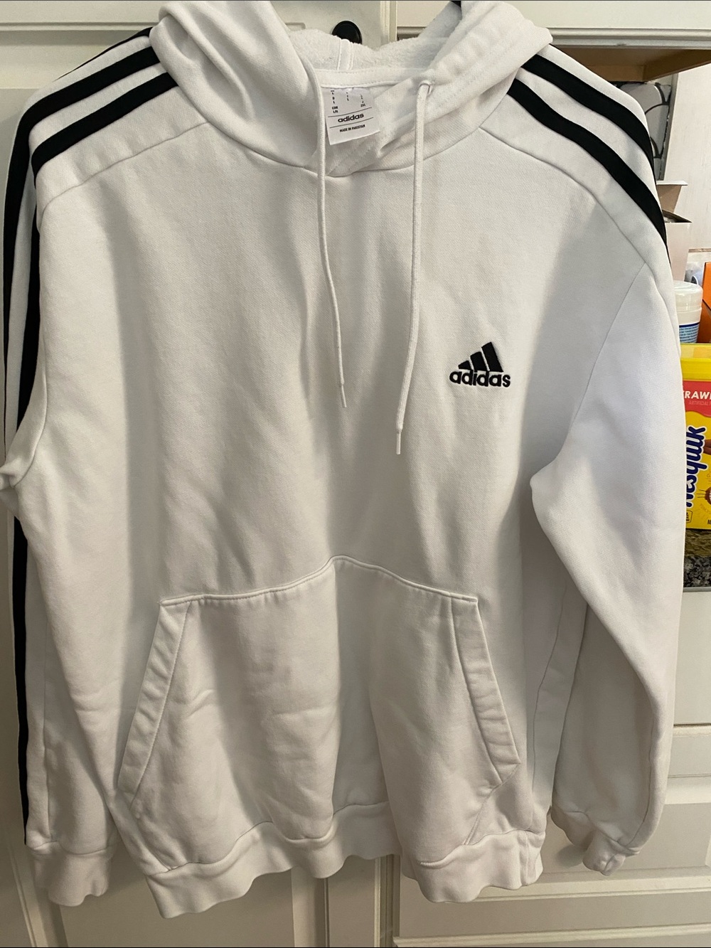 adidas White Hoodie with Black 3-Stripe Detailing